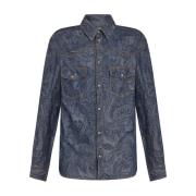 Donkerblauwe Overhemden Ss24 Etro , Blue , Heren