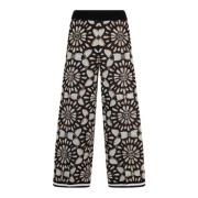 Geometrische Contrast Jacquard Flare Broek Twinset , Black , Dames