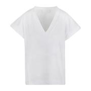 Katoenen V-hals T-shirt met Logo Daniele Fiesoli , White , Dames