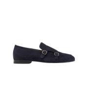 Blauwe Suede Monkstrap Loafers Scarosso , Blue , Heren