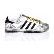 Handgemaakte Wit Zwart Sneakers Adidas , Multicolor , Heren