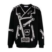 Grafische Print Sweater in Zwart Katoen Moschino , Black , Heren