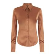 Bruine Zijden Lange Mouw Shirt Pinko , Brown , Dames