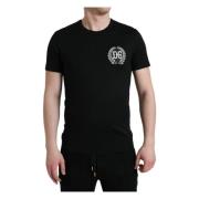 Zwart Logo Borduurwerk Crewneck T-shirt Dolce & Gabbana , Black , Here...