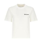 Wit Katoenen T-shirt met Logo Borduurwerk Palm Angels , White , Dames