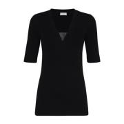 Zwart V-hals T-shirt en Polo Brunello Cucinelli , Black , Dames