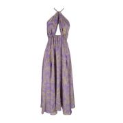 Lange Jurk met Paarse Middenknoop Simona Corsellini , Purple , Dames