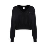 Cropped V-Neck Sweatshirt met Logo Borduursel Nike , Black , Dames