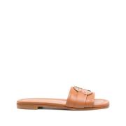 Bruin Leren Slides Bell Stijl Moncler , Brown , Dames