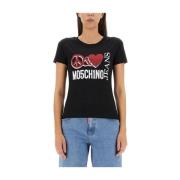 Peace & Love Logo Print Tee Moschino , Black , Dames