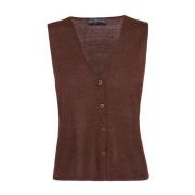 Premium Linnen Zijde Gebreid Vest Cortana , Brown , Dames