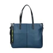 Blauwe Leren Shopper Tas Cassandra Rebelle , Blue , Dames