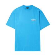 Logo Print T-Shirt met Distressed Effect Balenciaga , Blue , Heren