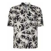 Zwart Palm Print Korte Mouw Shirt Palm Angels , Multicolor , Heren