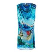 Blauwe Mouwloze Bedrukte Jurk Desigual , Multicolor , Dames