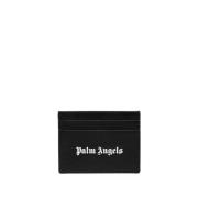 Zwarte leren kaarthouder met logo Palm Angels , Black , Dames