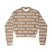 Intarsia-Knit Logo Cropped Sweater Balenciaga , Multicolor , Dames