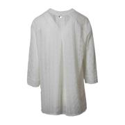 Witte Ronde Hals Blouse High , Beige , Dames