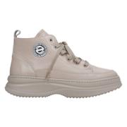 Dames Beige Leren High-Top Sneakers Er00113468 Estro , Beige , Dames