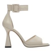 Dames Beige Hakken Enkelband Leren Sandalen Er00112990 Estro , Beige ,...