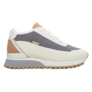 Dames Beige & Grijs Leren Lage Sneakers met Bont voor de Winter Er0011...