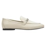 Dames Licht Beige Leren Penny Loafers met een Zilveren Ketting Er00114...