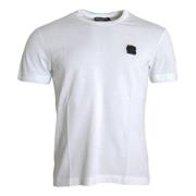 Wit Logo Patch Katoenen Crew Neck T-shirt Dolce & Gabbana , White , He...