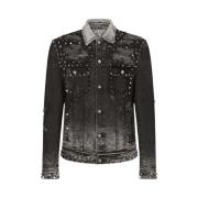 Studded Denim Jacket - Distressed Design Dolce & Gabbana , Blue , Here...