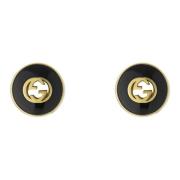 Interlocking Stud oorbellen in geelgoud en onyx Gucci , Yellow , Dames