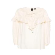 Gerimpeld Semi-Transparant Shirt Pinko , Beige , Dames