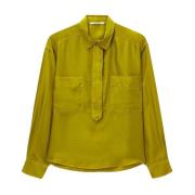 Zijden blouse met lange mouwen en opgestikte zakken Pomandère , Green ...