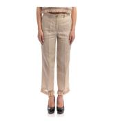 Linnen Wijde Pijp Broek Seventy , Beige , Dames