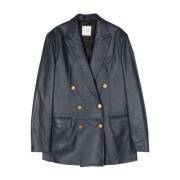 Navy Leather Jacket Tagliatore , Blue , Dames