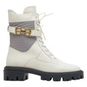 Dames Beige & Grijs Echt Leren Enkellaarzen met Gouden Ornament Er0011...