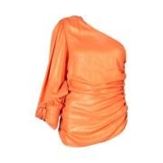 Gelamineerde Oranje Blouse T-shirt Top Pinko , Orange , Dames