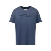 Blauw Katoen Logo T-shirt Maison Margiela , Blue , Heren