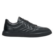 Heren Zwarte Leren Lage Sneakers Er00111760 Estro , Black , Heren