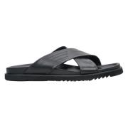 Heren Zwarte Leren Kruisband Slip Sandalen Er00113343 Estro , Black , ...