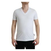 Wit Katoen V-hals Korte Mouw T-shirt Dolce & Gabbana , White , Heren