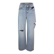 Heldere Blauwe Hoge Taille Rigid Denim Jeans Icon Denim , Blue , Dames