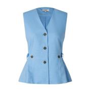 Blauw Linnen Gilet Kalenna mbyM , Blue , Dames