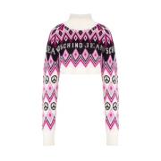 Cashmere & Wool Jacquard Crop Pullover Moschino , Multicolor , Dames