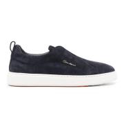 Marineblauwe Suède Logo Sneakers Santoni , Blue , Heren