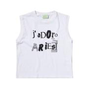 Grafische Print Mouwloos Katoenen T-shirt Aries , White , Dames