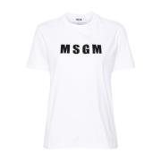 Logo Print Crew Neck T-shirt Msgm , White , Dames