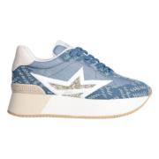 Denim Sneakers met Glitterdetail Liu Jo , Blue , Dames