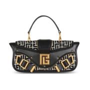 Blaze leren clutch tas met jacquard monogram Balmain , Black , Dames