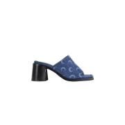 Maan Allover Print Denim Hakken Muiltjes Marine Serre , Blue , Dames