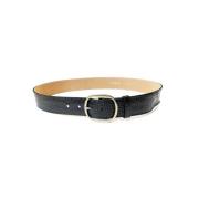 Zwarte krokoprint leren riem met gouden gesp Frnch , Black , Dames