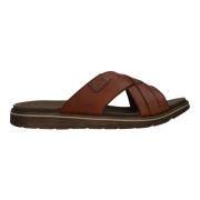 Bruine Gekruiste Band Leren Slipper Rieker , Brown , Heren